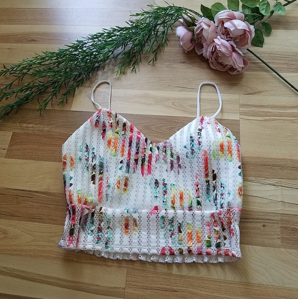 White Floral Print Crop Top